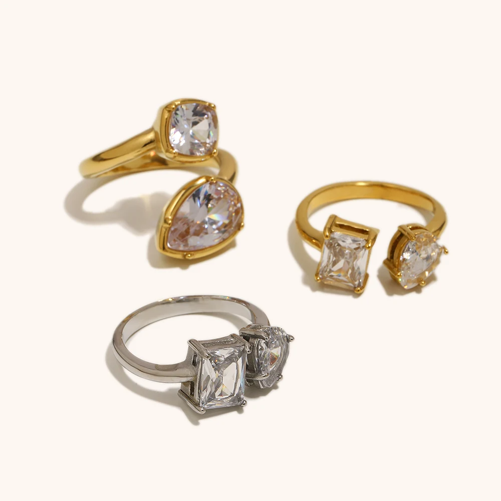 La. Muses Waterdrop Square Zircon Open Ring Stainless Steel Finger Rings Women Fashion Daily Waterproof Jewelry And Accessories