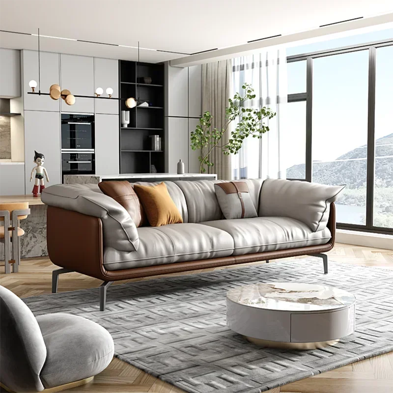 أريكة ناعمة بسيطة إسكندنافية عتيقة للفتيات البني 3 مقاعد أريكة مصممة من الجلد مقعد الحب موبليس بارا سالاس مودرنوس أثاث منزلي