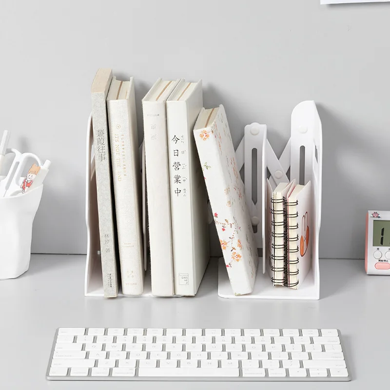 Retractable Bookends for Shelves Book Support Stand Adjustable Bookshelf with Pen Holder Desk Organizer Folder Book Stoppers