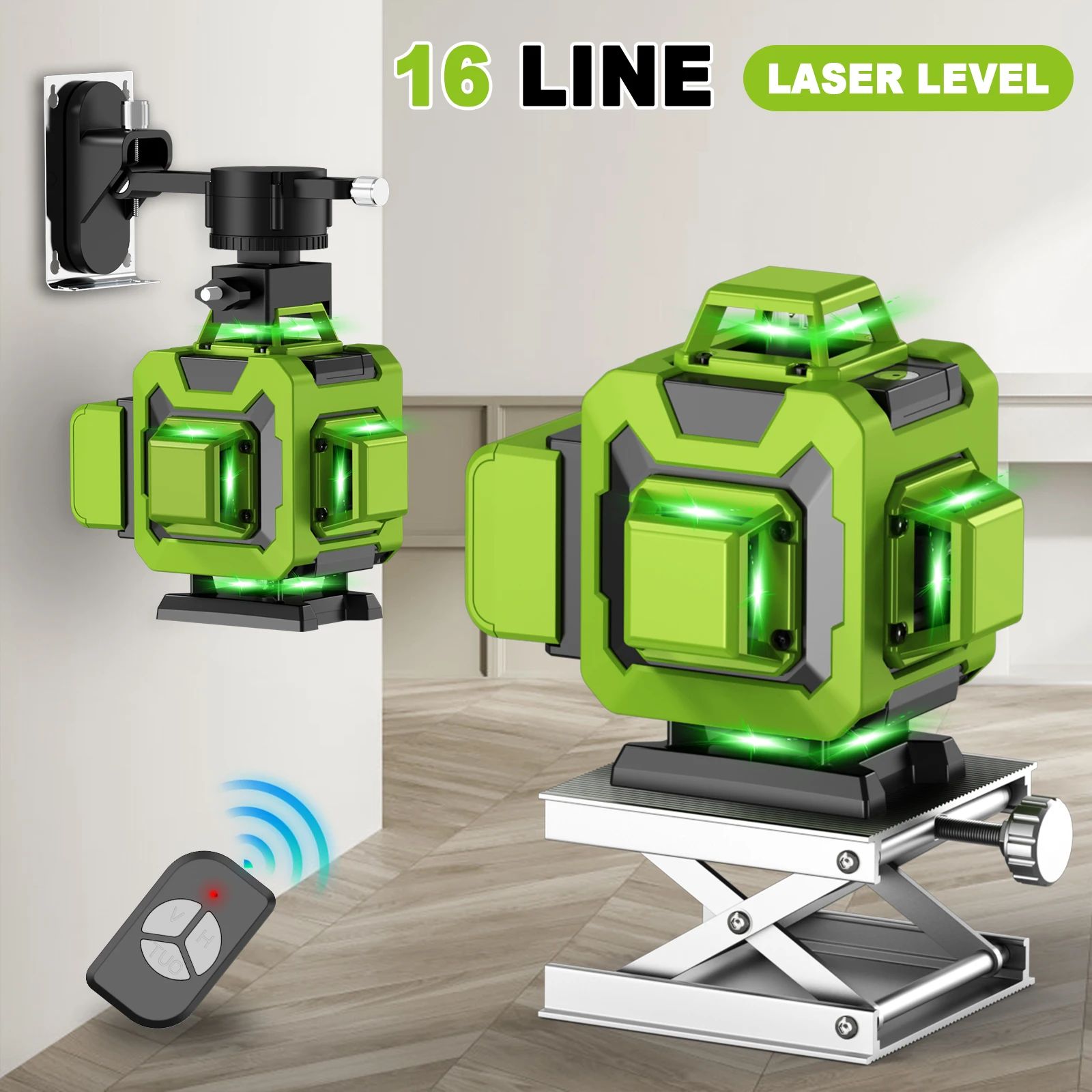 LFINE Professional 4D 16 Lines Green Lines Automatic 360 Self-Leveling Laser level  With Rechargeable Battery Nivel Laser Tools