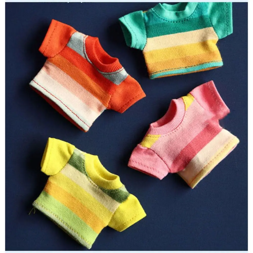 Camiseta informal para muñeca, estilo a la moda, Mini camiseta a rayas en 5 colores, accesorios DIY para muñecos de peluche de algodón de 10cm