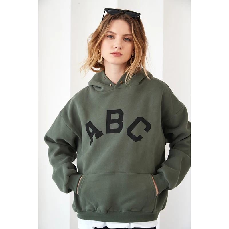 Streetwear Long Sleeve Pullover Hooded Sweatshirt Fleece Oversized Womens Hoodie Vintage ABC Graphic Essentials Hoodie For Women