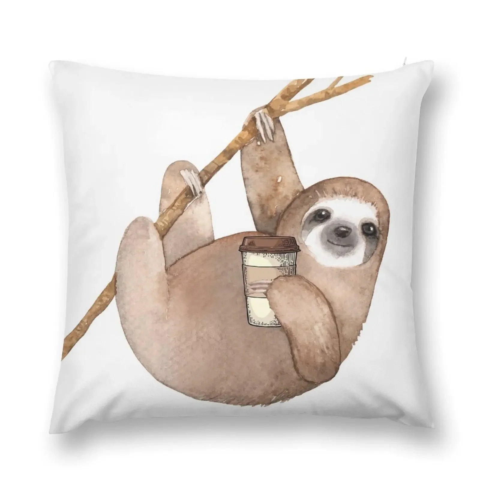 Three Toed Sloth Just Hangin' Out Enjoying a Coffee Throw Pillow Sofa Cushions Covers pillow