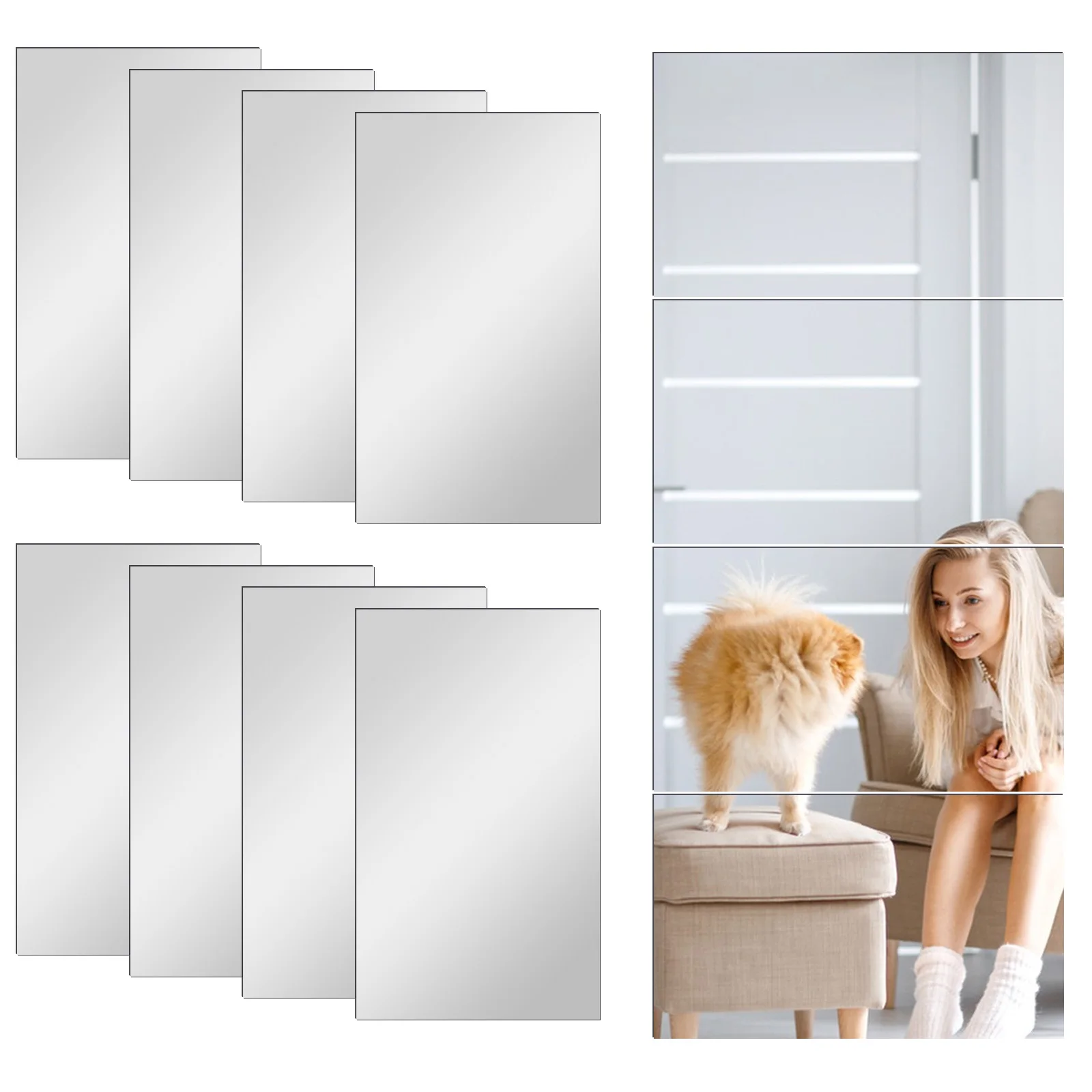 

8piece Durable Plastic Mirror Decor Reflective Effect For Home Or Office Self Adhesive Mirror Tiles