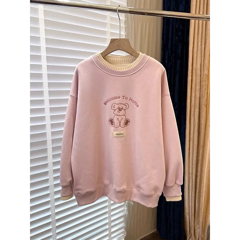 

Поддельный свитшот из двух предметов с круглым вырезом для женщин, осенне-зимний новый стильный пуловер с вышивкой, свободный топ