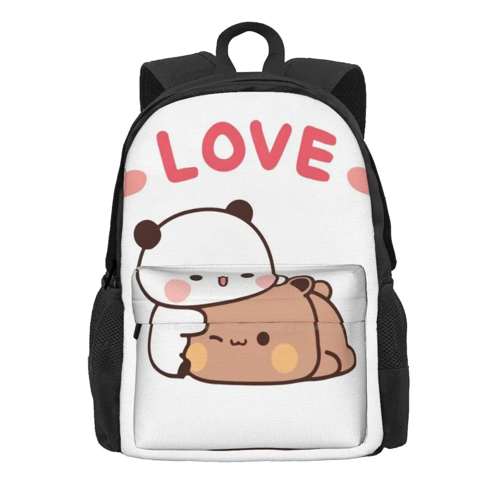 Hugs Love , Panda Bear Bag Backpack For Men Women Girls Teenage Bubu Dudu Bubu And Dudu Cuddle Animals Funny Baby Bears Baby