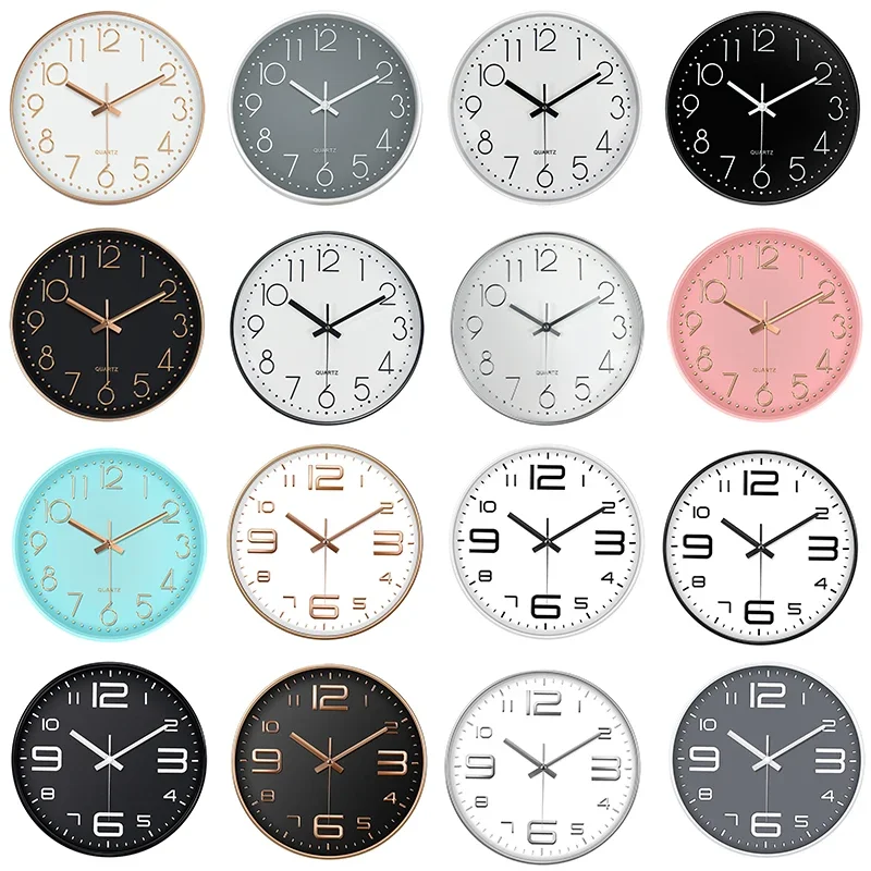 10/12 Inch Modern Pointer Wall Clock Battery Powered Silent Living Room Bedroom Office Decoration Punch-free Digital Scale Watch