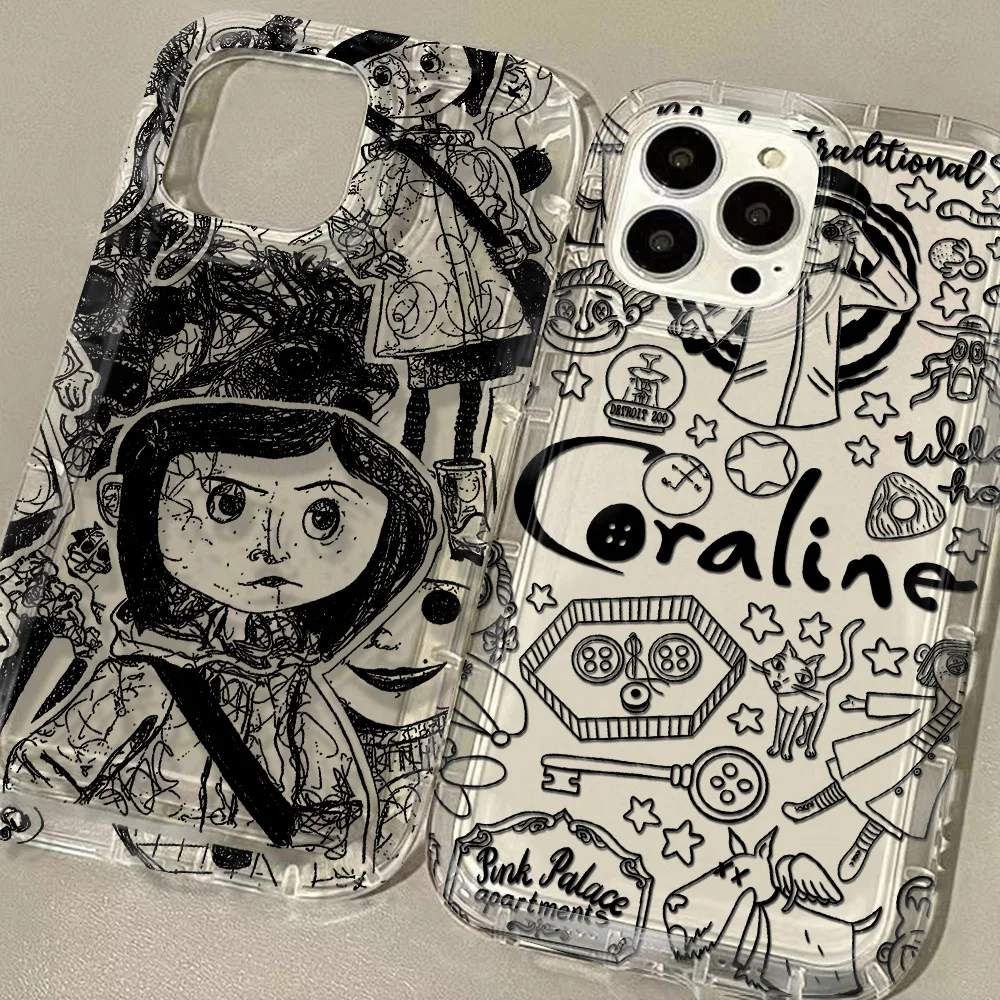 Airbag Shockproof Cover Anime Hot Clear Case for C-Coraline IPhone 16 15 14 13 12 11 Pro Max 14 15 7 8 Plus X XR XS Max SE2020