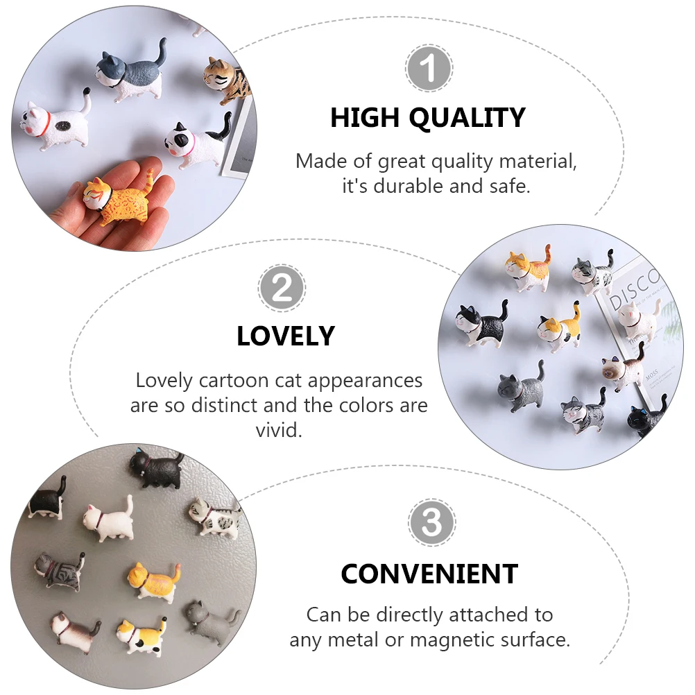 

9 Pcs Cat Fridge Magnets Resin Three-dimensional Animal Refrigerator Stickers Cute Cartoon Decorative Mini Magnetic Holders