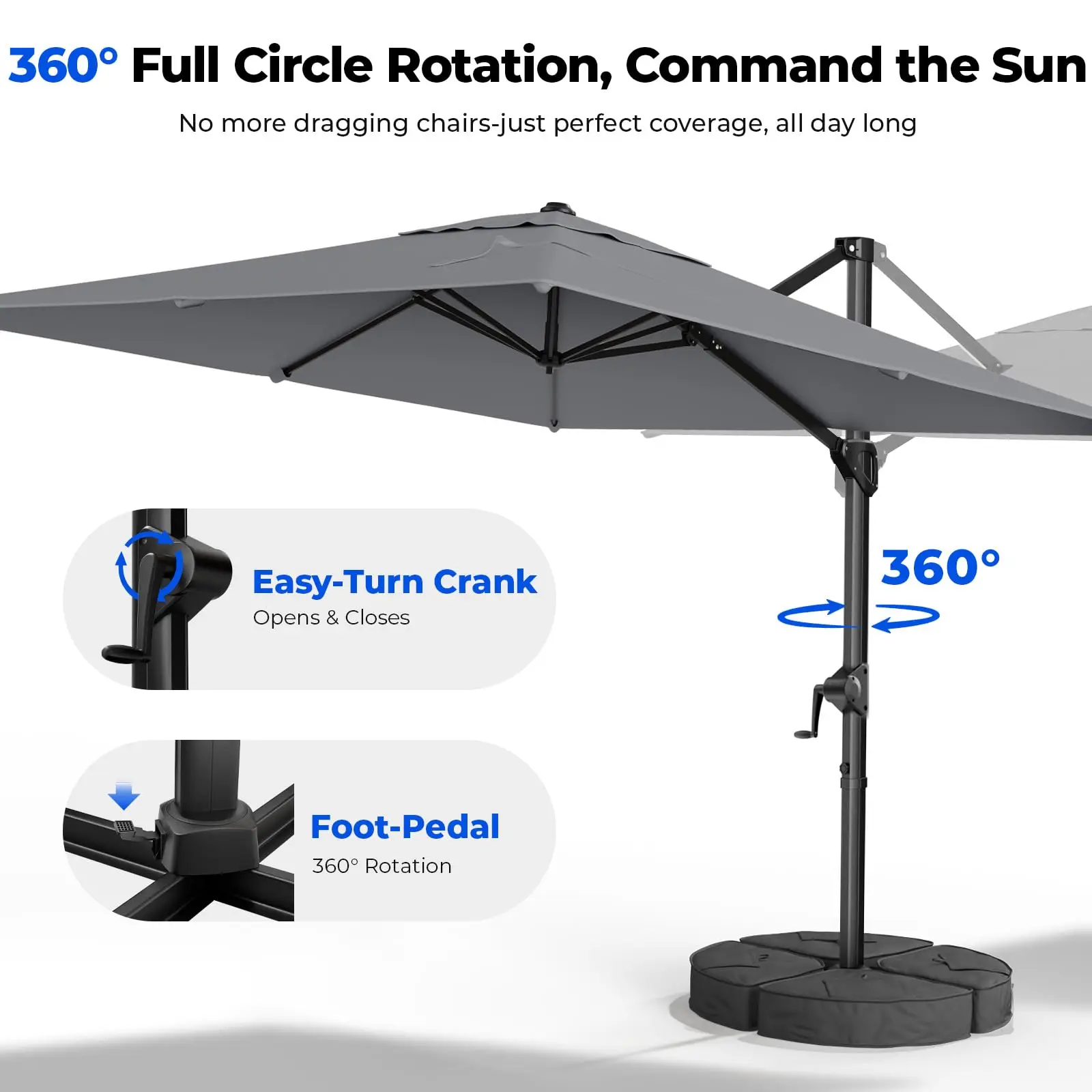 10x10 FT Cantilever Patio Umbrella with Base Included, y