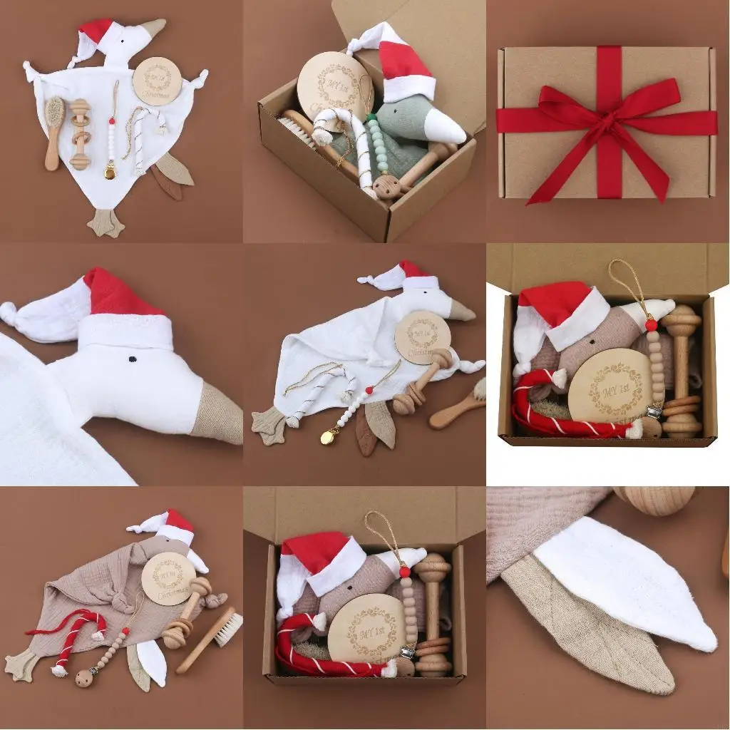 

1Set Christmas Gift Set Baby Stuff Newborn Christmas Cards Baby Cotton Soothe Appease Towel Pacifier Clips Rattle Toy L8RB