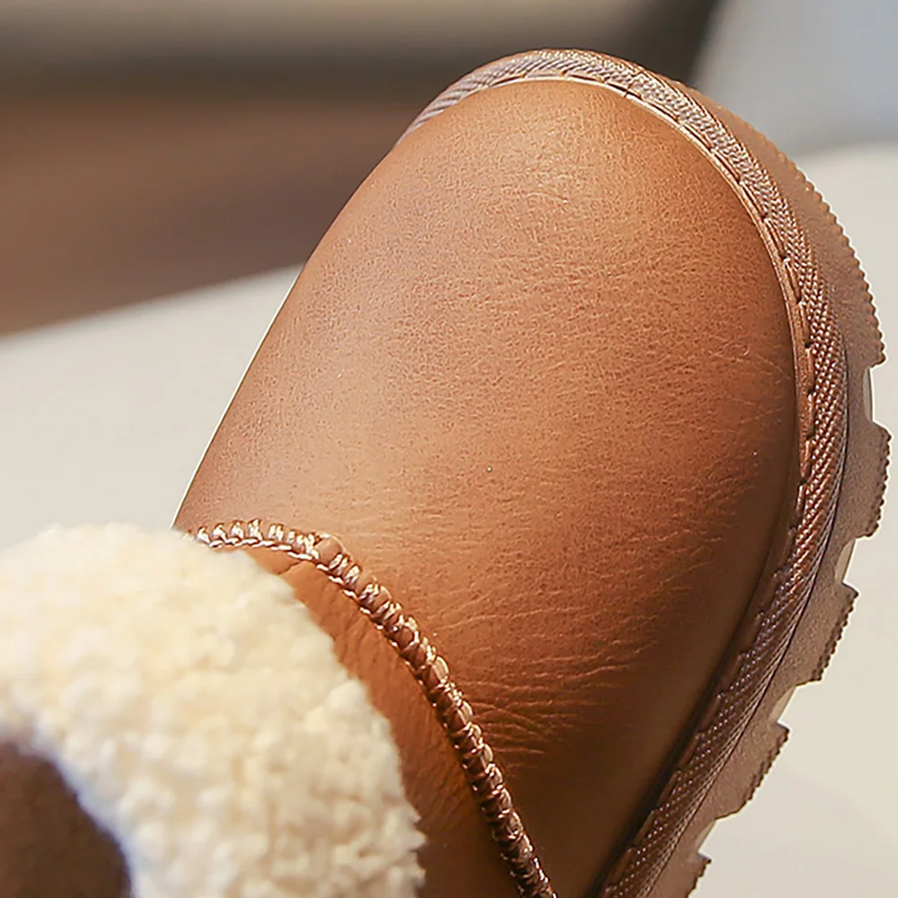 سميكة الدافئة أفخم الأحذية للأطفال بولي Leather الجلود خمر طفل مبطن الأحذية الدافئة المضادة للانزلاق في الهواء الطلق الصبي الفتاة أحذية دافئة