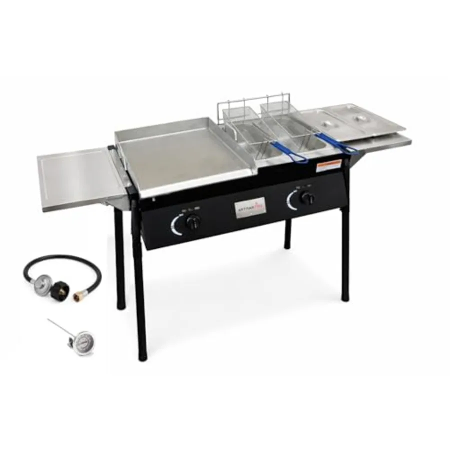 

Многофункциональная станция для жарки и гриля 4-в-1: фритюрница на пропане, пароварка, подогреватель для еды из нержавеющей стали – идеально для бургеров, картофеля фри и курицы