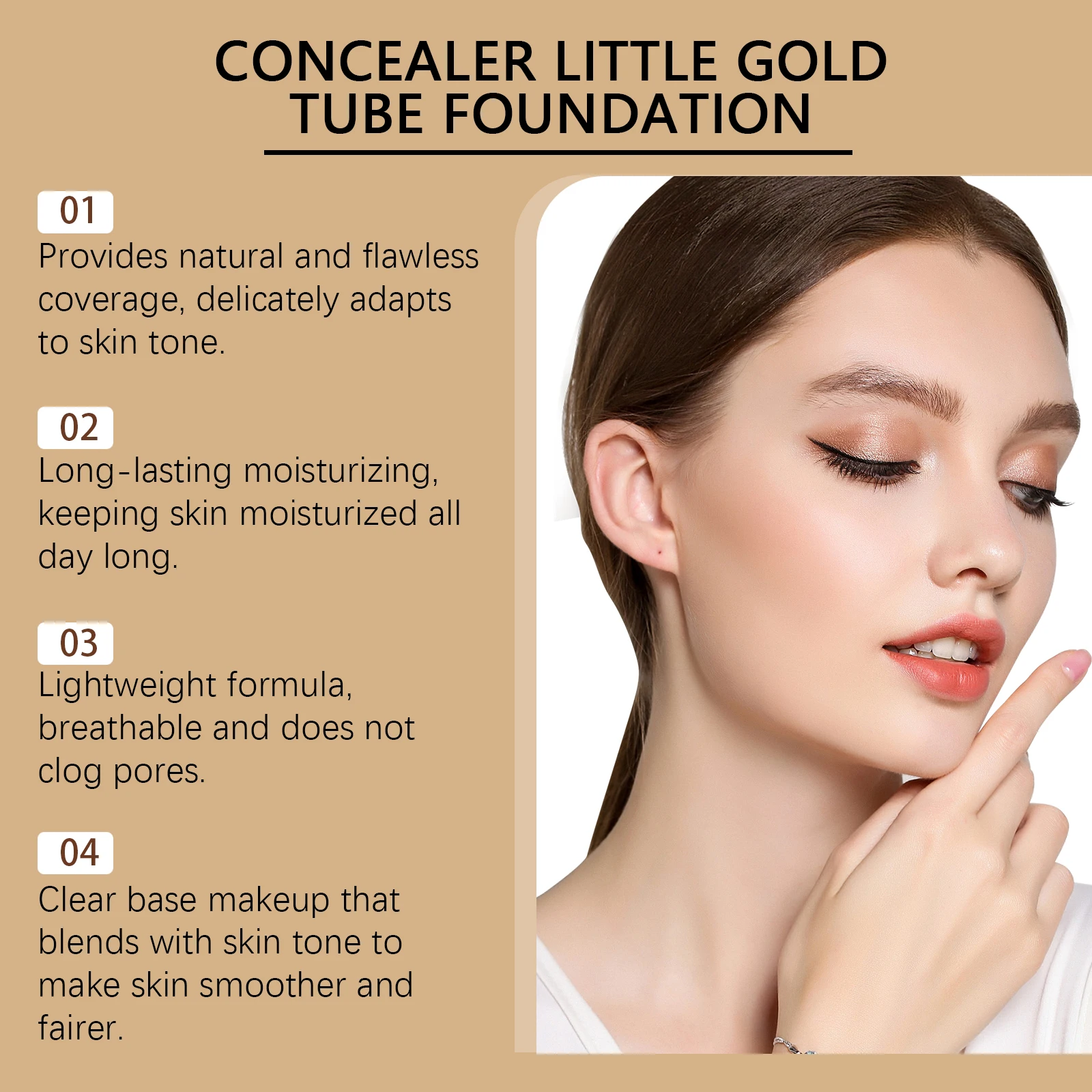 คอนซีลเลอร์ 2-in-1 หลอดทองเล็กๆ รองพื้นเนื้อมอยซ์เจอไรเซอร์ ติดทนนาน ไม่เป็นคราบ ปกปิดจุดด่างดำ ปรับสีผิว ลดเลือนริ้วรอย