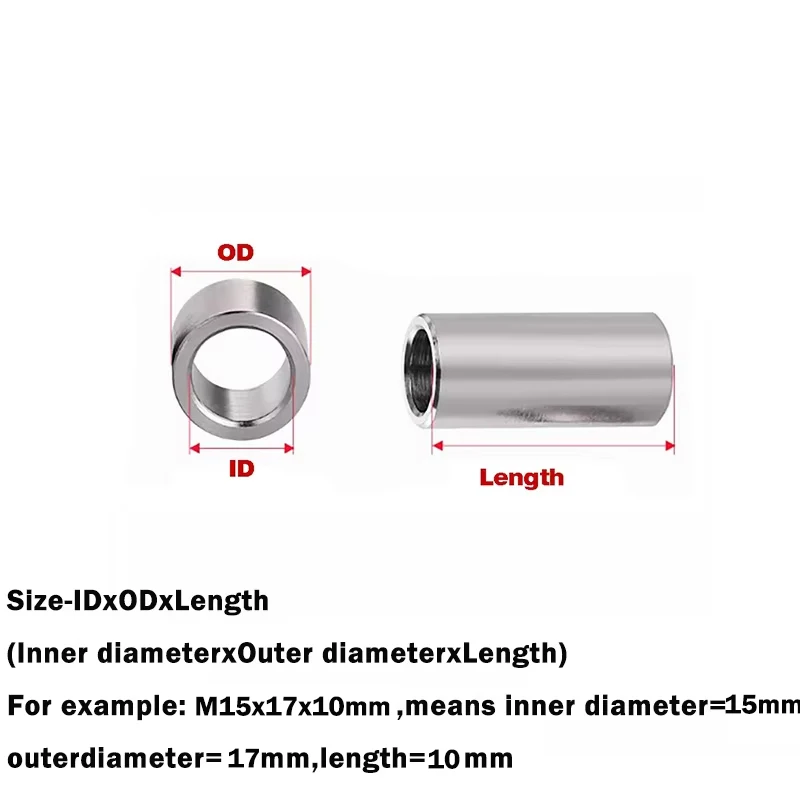 304 Stainless Steel Bushing Washer M15 M16 M17 M18 M20 Unthreaded Standoff Spacer Round Hollow Gasket Sleeve Length:5-50mm