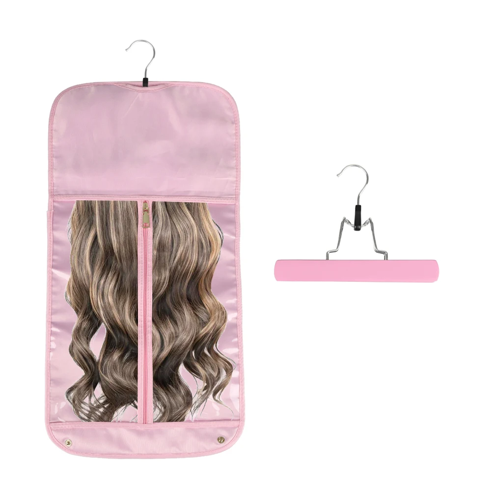 

Lanshii Satin Wig Storage Bag with Hanger – Thickened, Foldable, Button Closure, Travel & Dust Protection, 24 inch