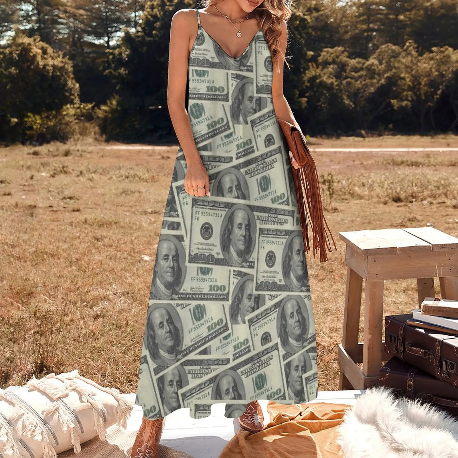 $100 Dollar Bills Texture Sleeveless Long Dress birthday dress for women luxury 2025 summer dresses womens 2025 Dress