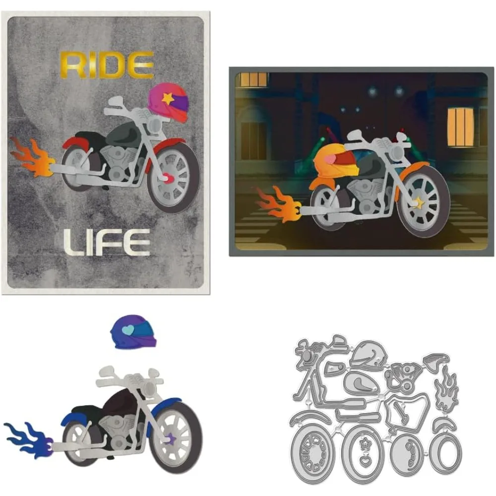 Metal Motorcycle Cutting Dies, Cool Motorcycle Carbon Steel Die Cut Stencils Metal Cutting Dies Stencil Template Mould for DIY