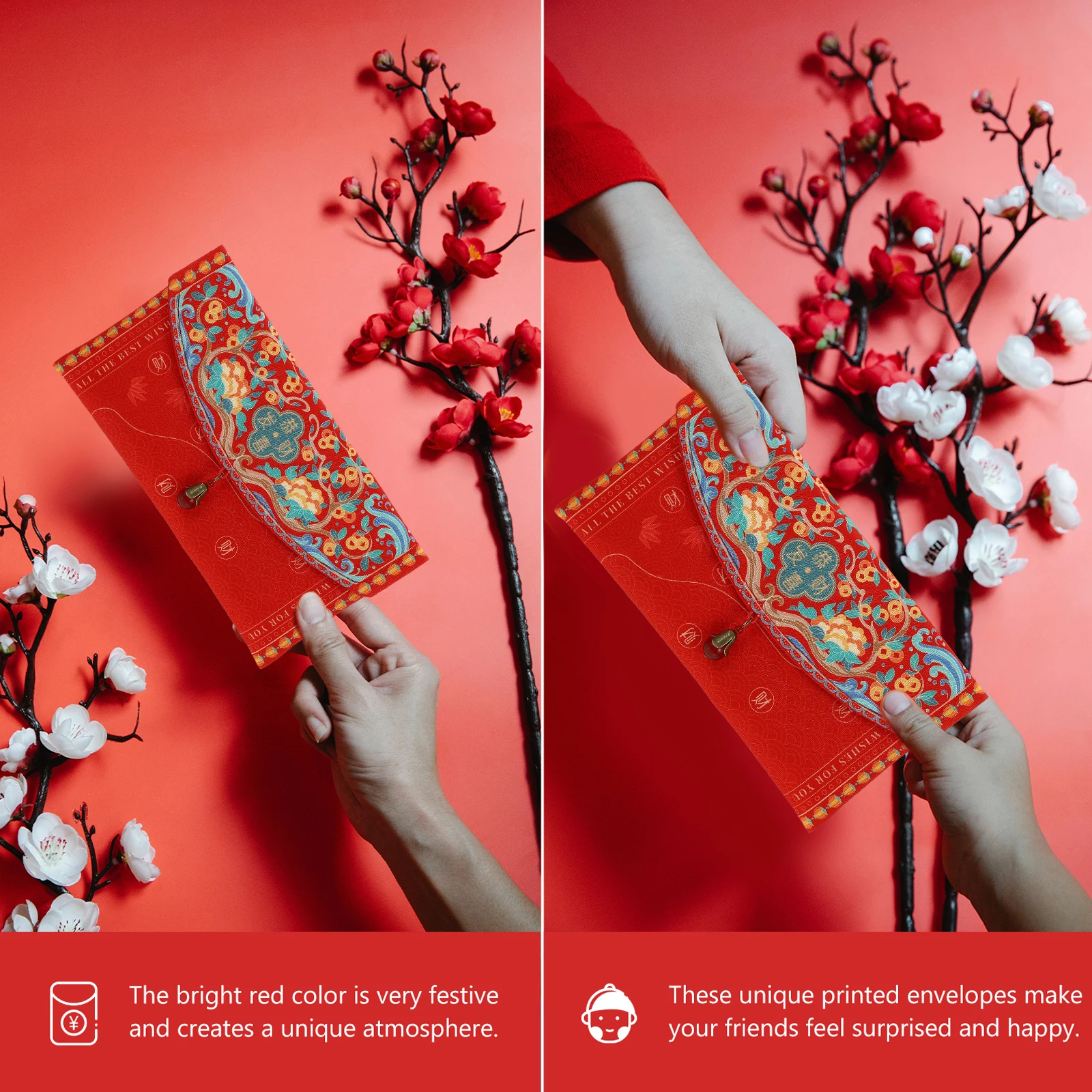 

Traditional Red Pocket Packet Chinese New Year Envelopes Lucky Twill Satin Money Bride