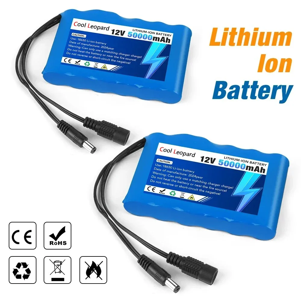 12 فولت 50000 مللي أمبير بطارية ليثيوم أيون محمولة جديدة 3S2P 18650 لوحدة تحكم ألعاب بإضاءة LED Powe الخ + شاحن 12.6 فولت