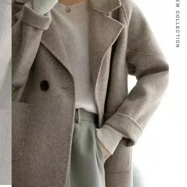 Women's Wool Blend Trench Coat Turn-Down Collar Korean Fashion Temperament Female Clothing Autumn New 2023 Jackets for Women