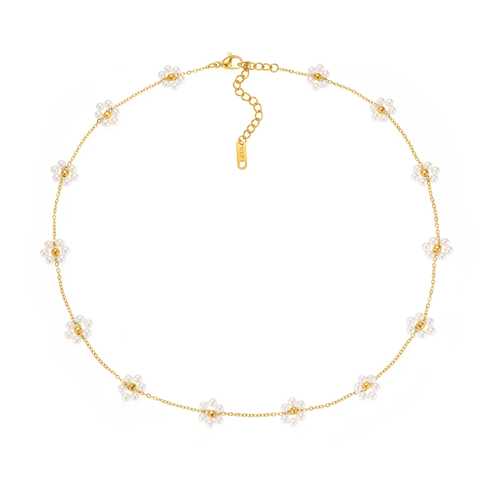 

DASEIN Sweet Imitation Pearl Flower Necklace for Girls 18k Gold Plated Stainless Steel Cute Dainty Bracelet Anklet Jewelry Set