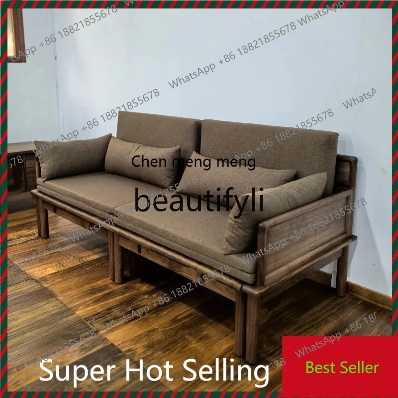 X  QQ132 Black Walnut New Chinese Style Solid Wood Sliding Bed Extendable Solid Wood Sofa