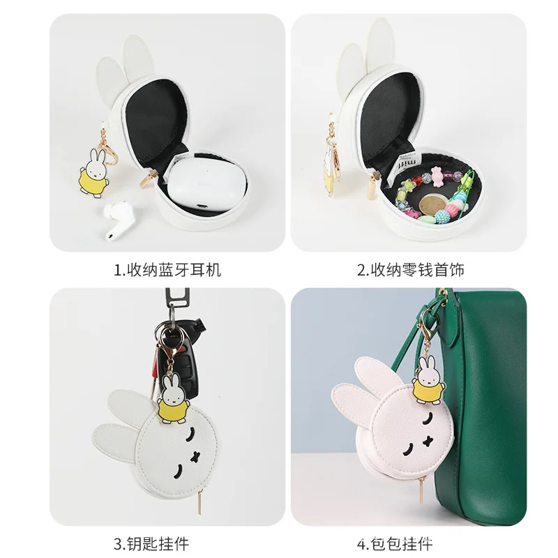 Kawaii miffy dos desenhos animados fone de ouvido saco moeda bolsa bonito mochila pingente saco armazenamento presente natal para meninas meninos