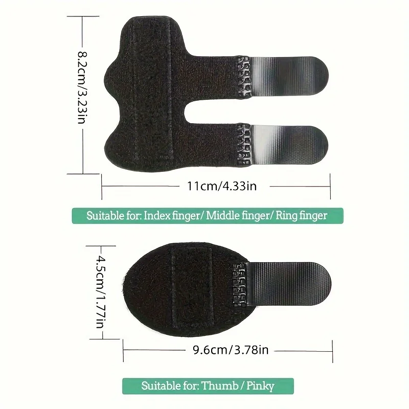 5pcs Finger Splint Set: 2 Thumb and Little Finger Braces, 3 Finger Stabilizers for Index, Middle, and Ring Fingers