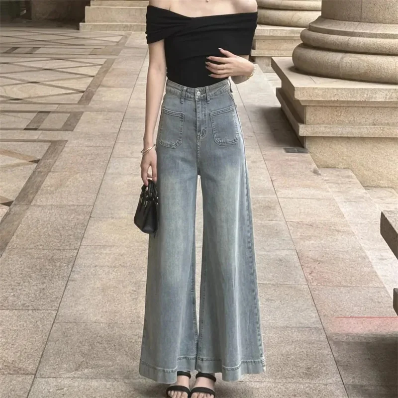 

Korean Spring Summer New Denim Pants Women's Fashion Casual High Waist Wide Legs Jeans Pants Female Loose Cowboy Pants Ladies