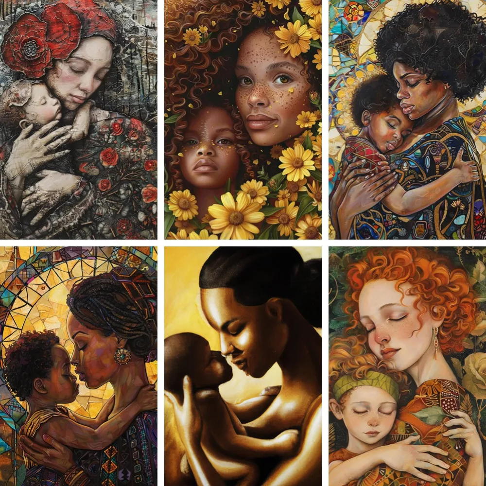 

Black Family Artwork DIY Diamond Painting Kit Mother and Son Embroidery Picture of Rhinestones Full Diamond Mosaic Home Decor
