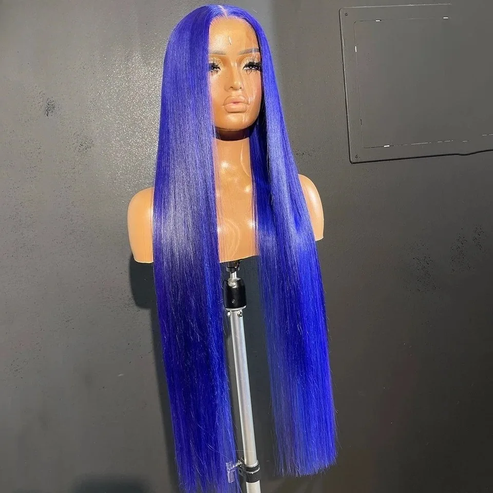 الأزرق الاصطناعية الدانتيل شعر مستعار أمامي 13X4 طويل مستقيم الدانتيل شعر مستعار أمامي قبل قطعها شعري طبيعي الباروكات للمرأة الموضة تأثيري #2