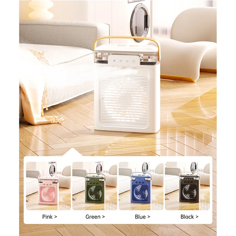 ABEZ Ventilador de aire acondicionado Ventilador portátil USB con colores Modos de luz LED para escritorio Mesita de noche Mesa de centro-A