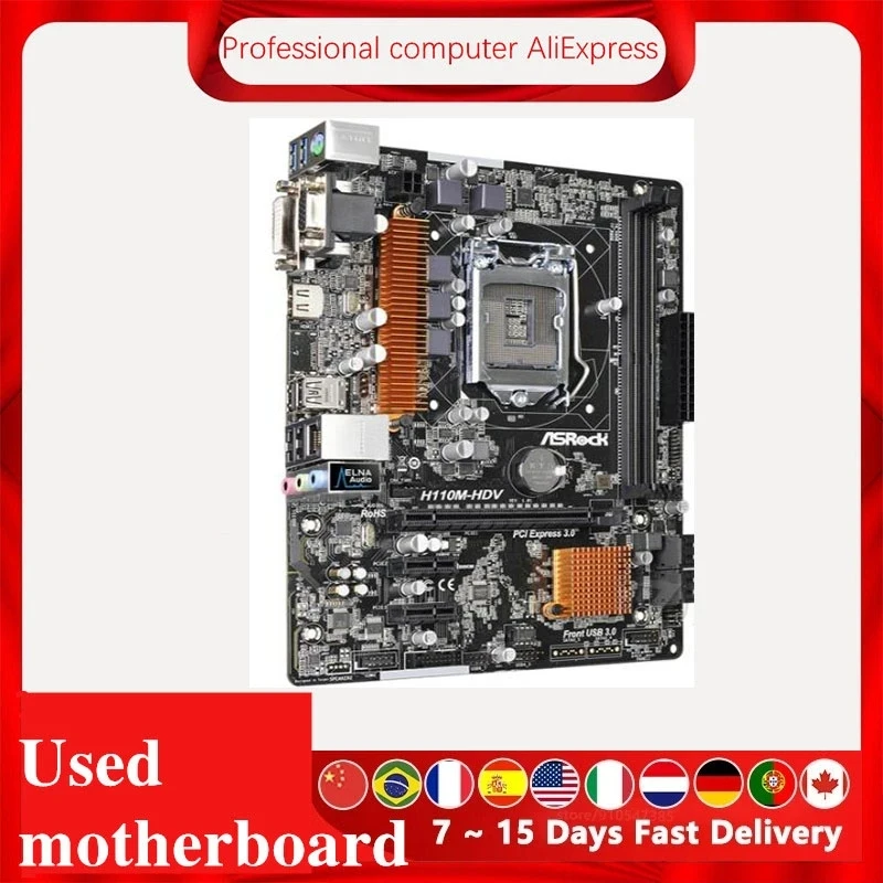 For ASRock H110M-HDV Original Used Desktop Intel H110 DDR4 Motherboard LGA 1151 USB3.0 SATA3