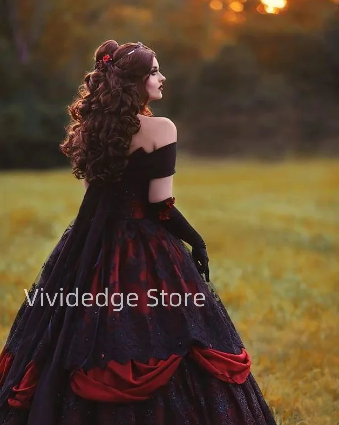 Schwarz Rot Gothic Belle Kleider Prom Kleider Halloween Cosplay Viktorianischen Prinzessin Blackweddinggown vestidos largos de gala noche