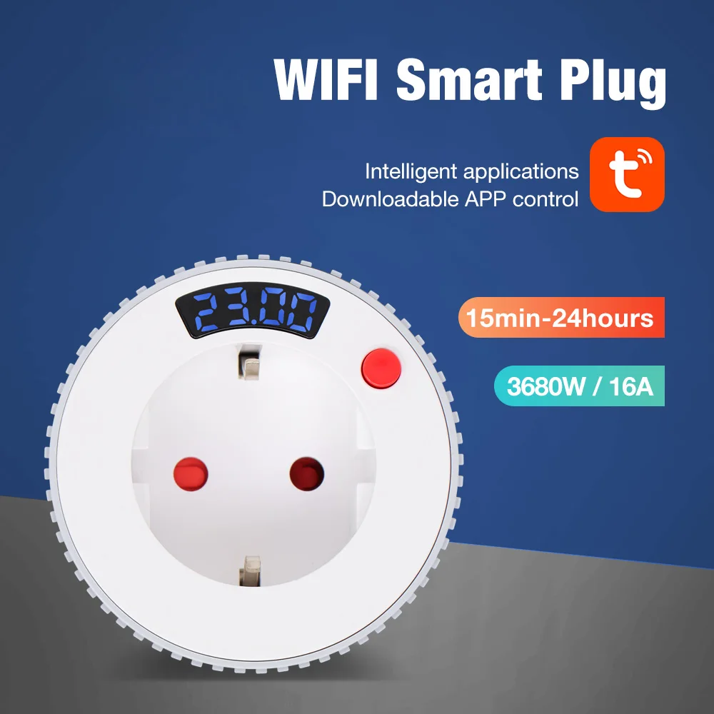 WiFi Smart Plug Countdown Timer Socket LCD Screen Display Timer Switch Rotating Adjust Countdown Outlet 15mins-24h 1min-23h59m