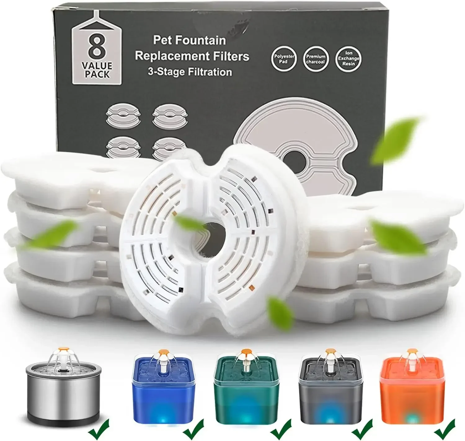 

Cat Water Fountain Filter Multiple Filtration Pet Water Fountain Replacement Filters 4/8 Packs