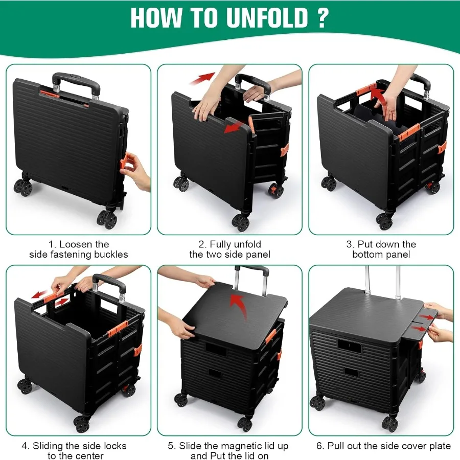 عربة أدوات محمولة قابلة للطي مع غطاء منزلق مغناطيسي ومقبض تصغير للسفر والتسوق والمكتب المتحرك والفصول الدراسية