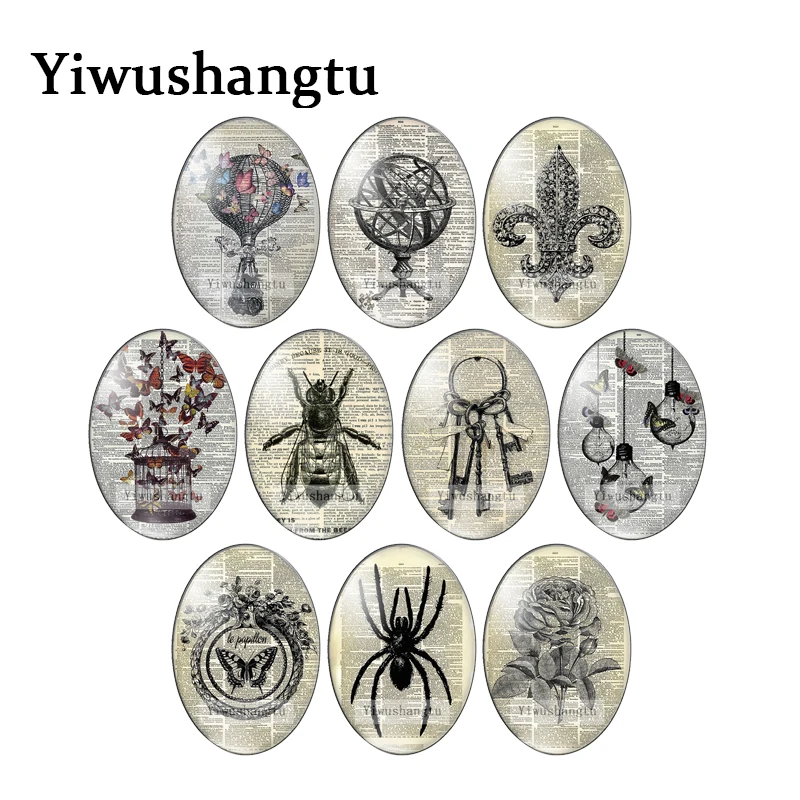 

Vintage flowers insects Marine animals patterns 13x18mm/18x25mm/30x40mm Oval photo glass cabochon demo flat back Making findings