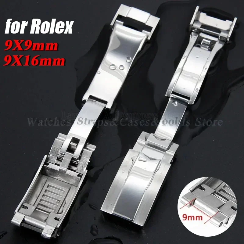 Fivela de relógio para rolex para daytona submariner gmt pulseira fecho aço inoxidável prata deslizante botão de ajuste rápido 9x9mm 9x16mm