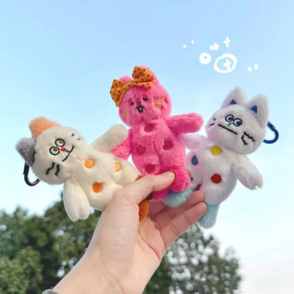 Creative Stuffed Animal Polka Dot Cat Keychain Plush Doll Anime Cat Plush Key Ring Soft Bag Pendant Plush Toy Gifts