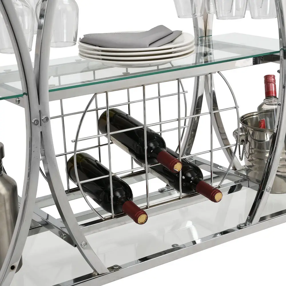 Wine Storage Rack Table Bottle Holder Wine Bar Cabinet Shelves Storage Bar Cart With Wheel