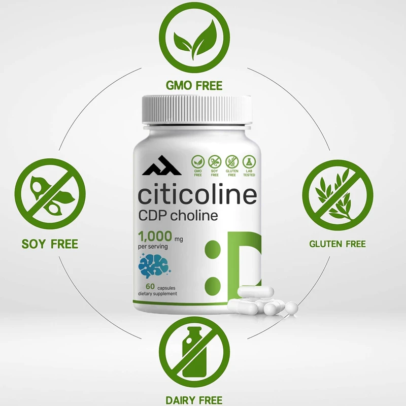 Citicoline CDP Choline - Puzzle B Vitamin Characteristics - Promotes Brain Health, Memory, and Concentration - Non GMO