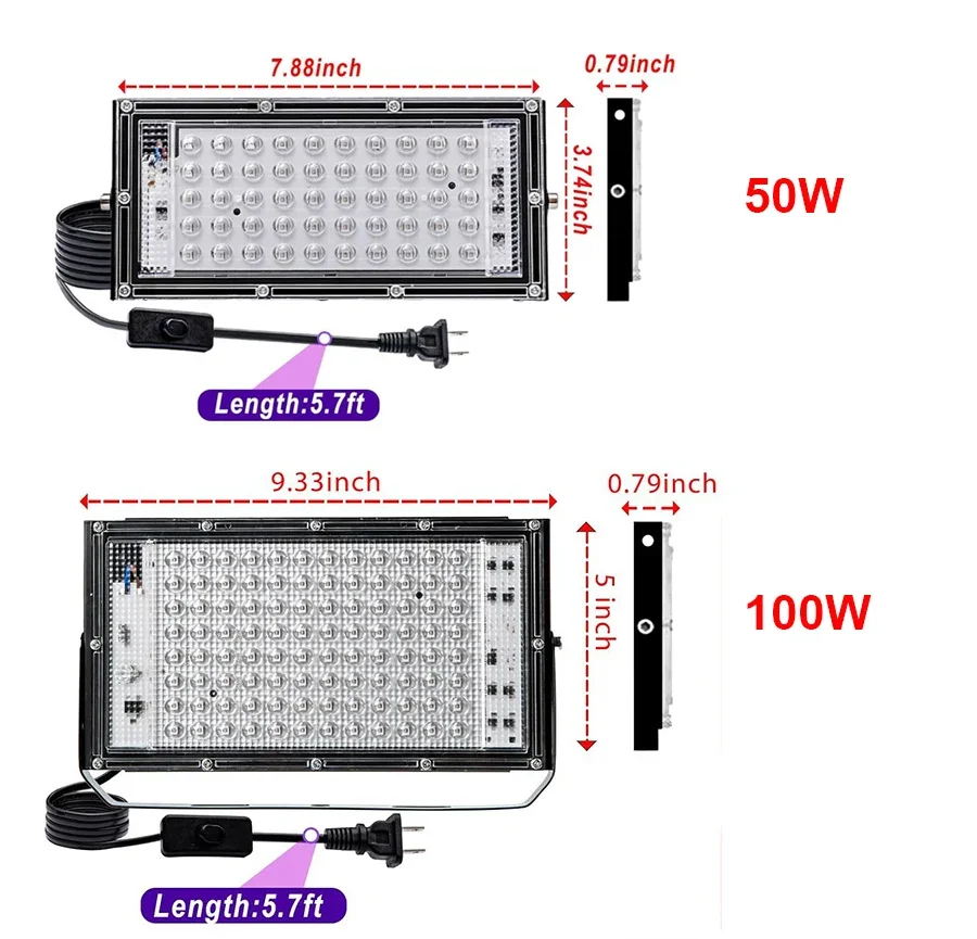 

1/2/4 упаковки, 50 Вт, 100 Вт, светодиодный УФ-черный свет, сценический черный свет, водонепроницаемый ультрафиолетовый прожектор для Хэллоуина, танца, дискотеки, вечеринки, декор