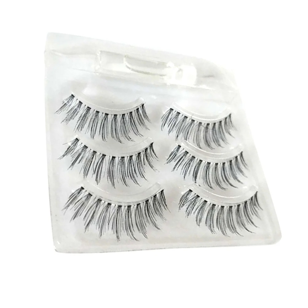 3Pair False Eyelash Set Natural Handmade Long Thick Fake Eyelashes Comfortable Easy Remove Makeup Eyelashes for Party Daily Wear