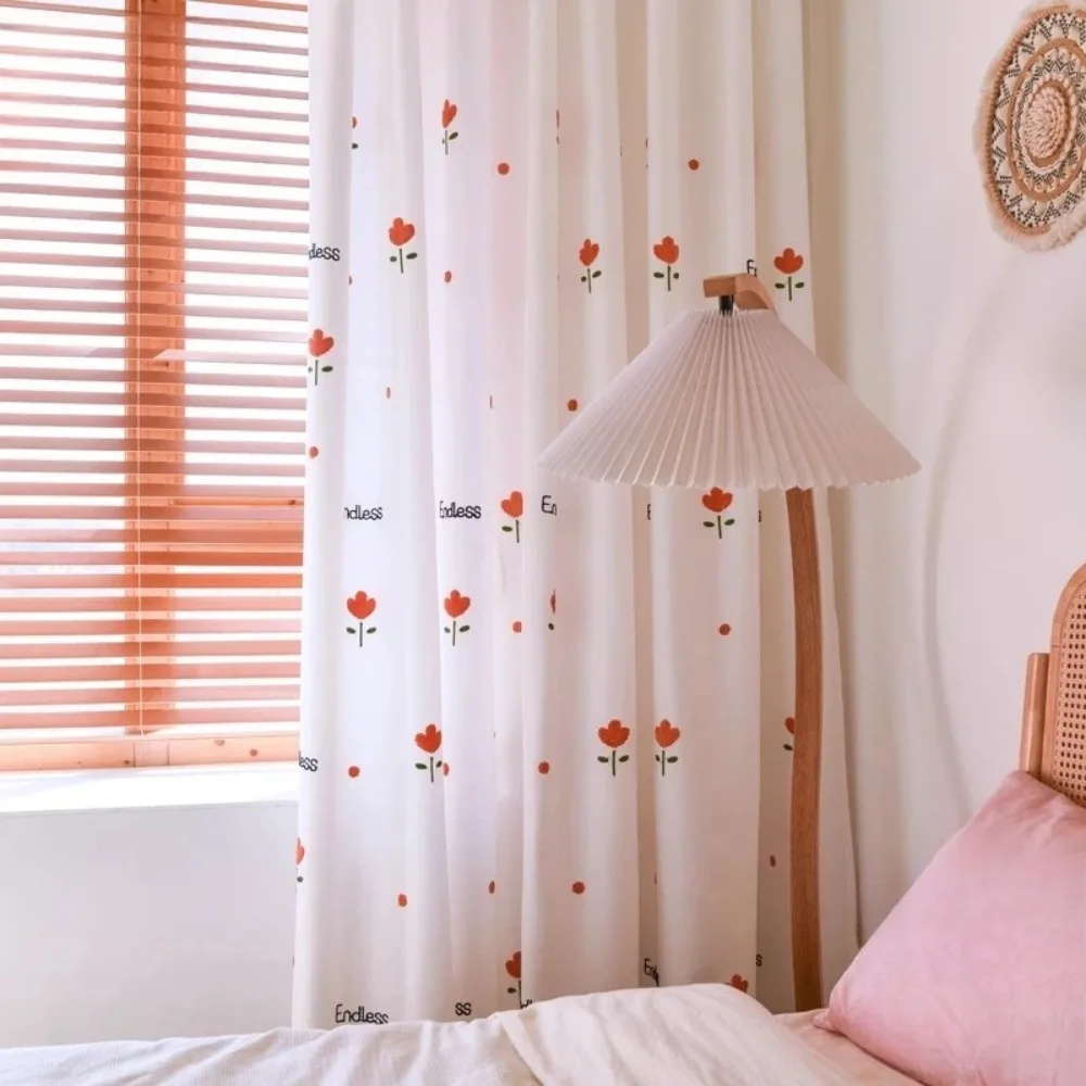 Tulip Sheer Curtains Orange for Bedroom Living Room Translucent Not Transparent Sun Shade Upgraded Window Screen Floral Modern