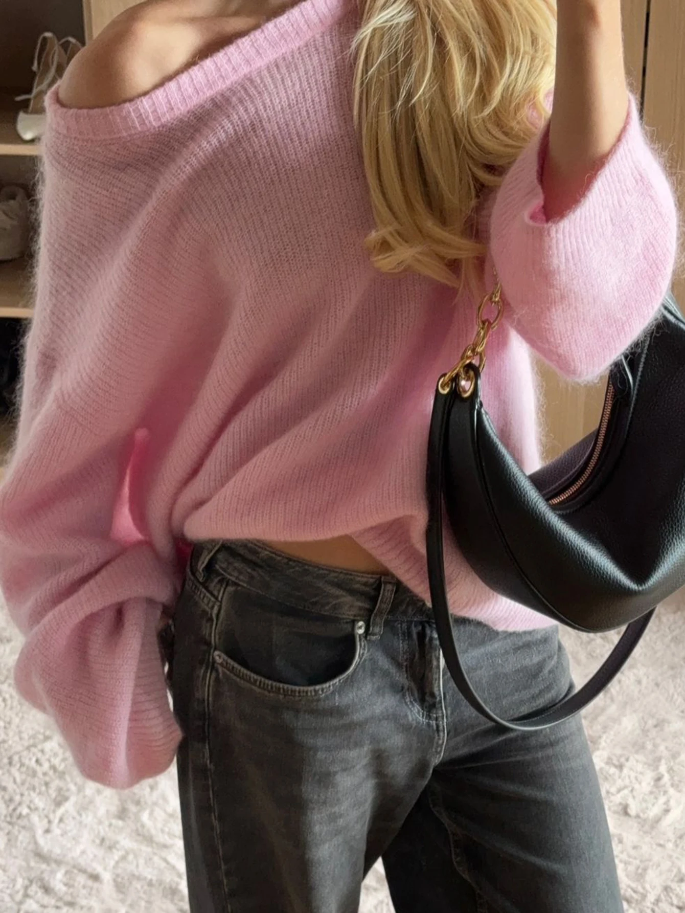 أزياء الخريف النسائية معطلة الكتف مضيئة الأكمام سميكة محبوك فضفاض البلوز سترة عارضة أعلى #2