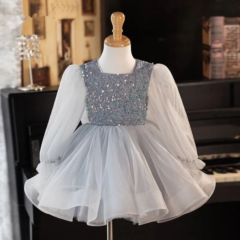 

Kids Catwalk Sequin Princess Ball Gown Host Wedding Birthday Girls Party Dress A4206 Vestidos Para Niñas Bridesmaid Dresses