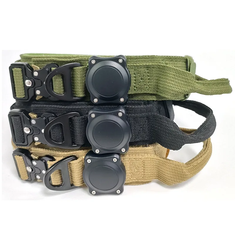 Tactical Apple AirTag Dog Collar, Durable Nylon Tracking Collar for Medium & Large Dogs