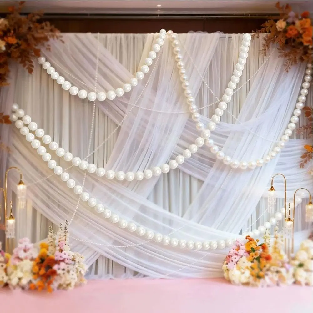 Wedding Backdrop DIY Elegant Beaded Large Faux Pearl Garland Wall Hanging with Crystal Ball Pendants Boho Wedding Arch Decor